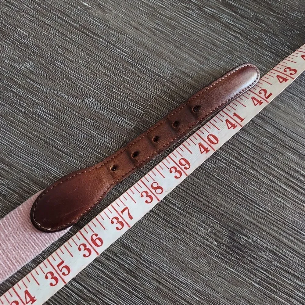 Vintage Torino Pink Canvas Brown Leather Belt/Brass Buckle Woven Cchord Belt 40